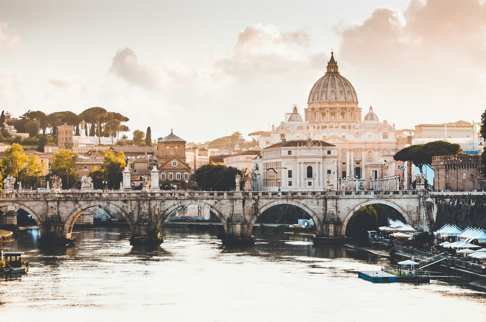 St Peter's Basilica and the Tiber in warm evening light